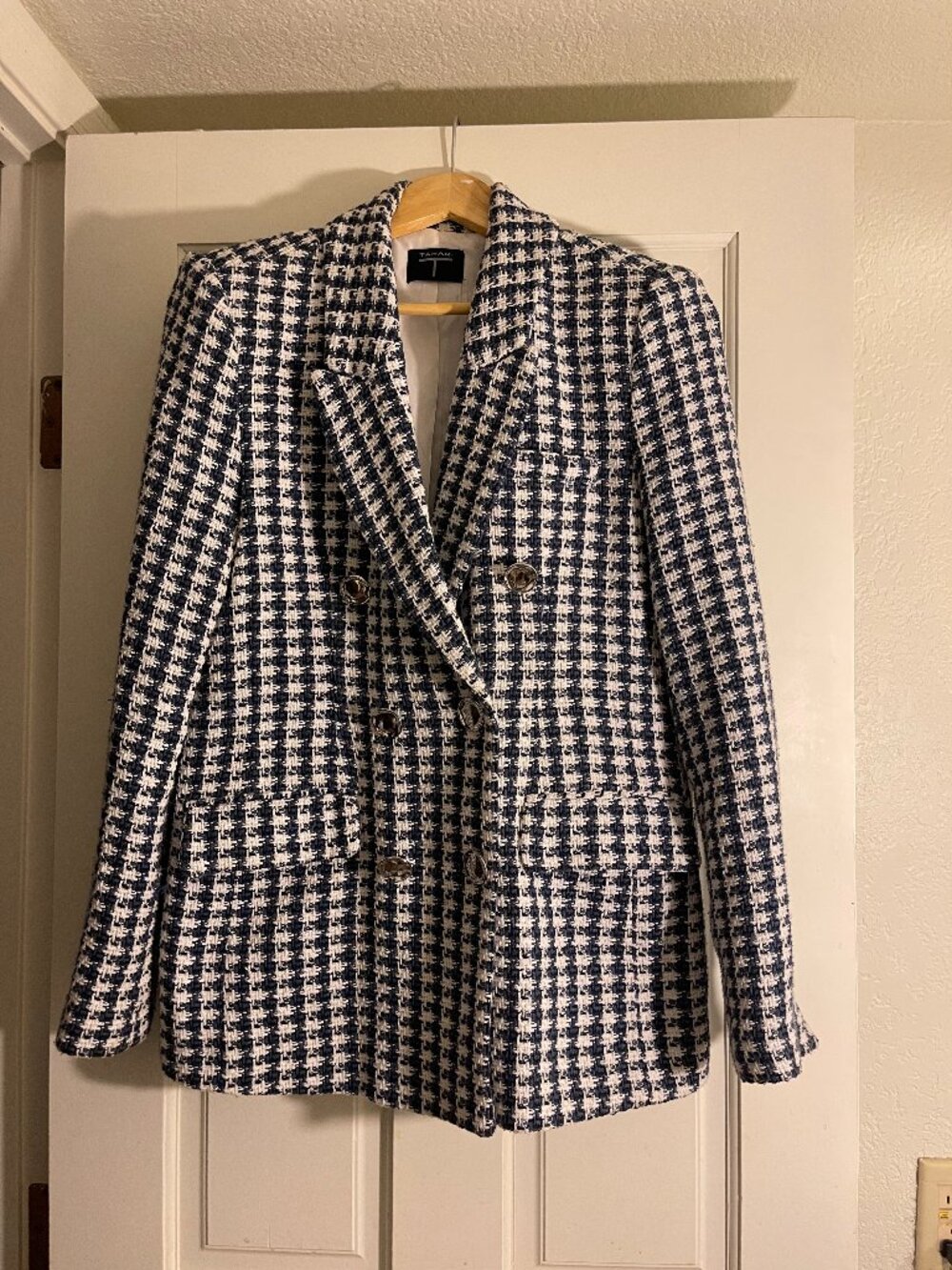 Tahari blue white houndstooth blazer size 10 (pls see pics and notes) academia